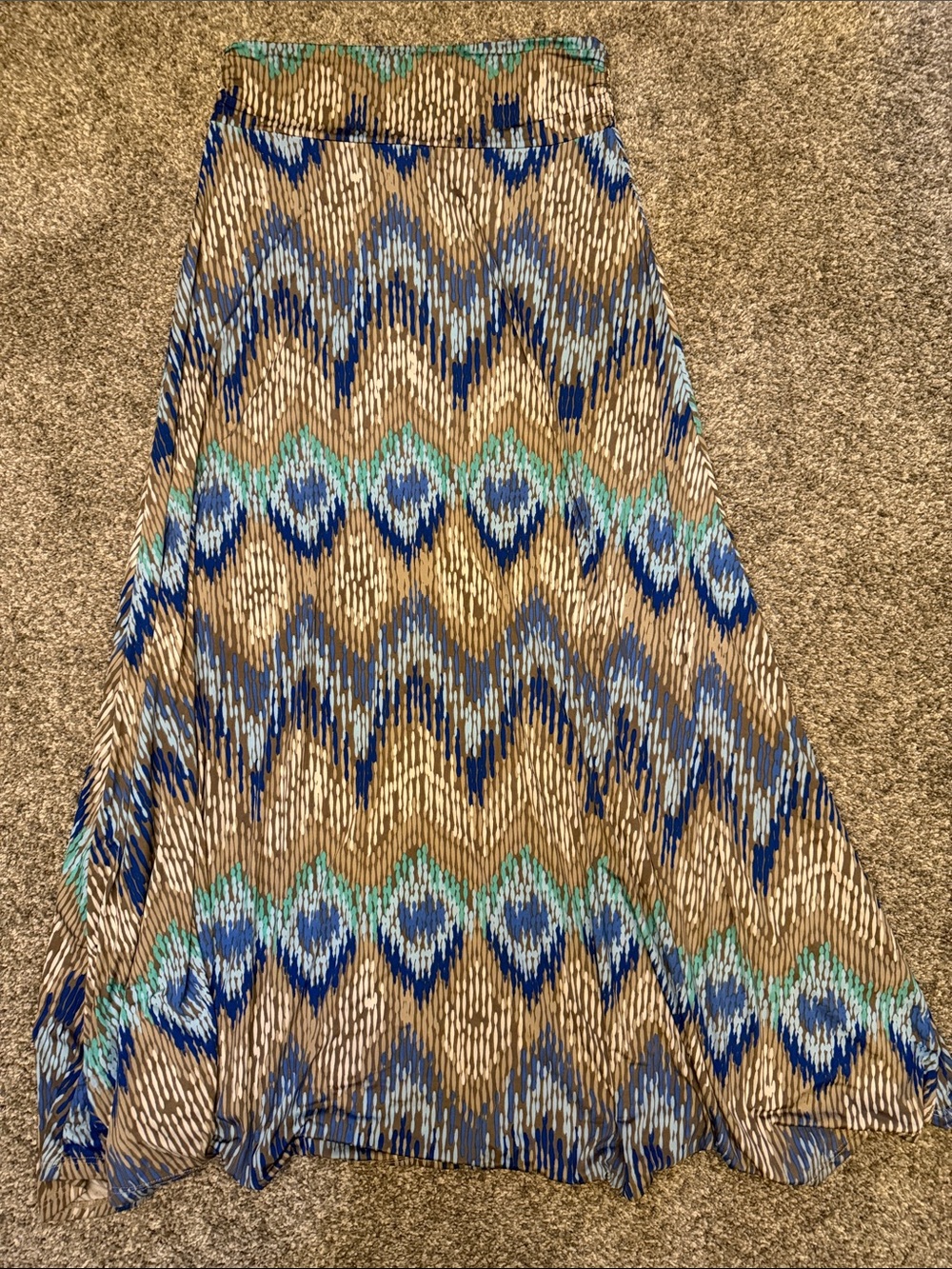 Gilli Chevron Print Maxi Skirt - Blue, Tan & Green